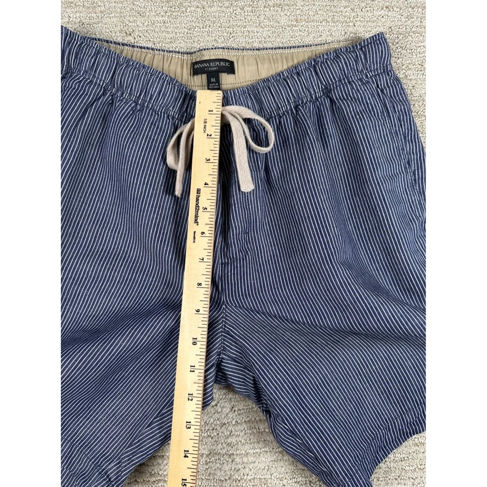 Banana Republic Mens Blue White Striped Linen Cotton 8 Inch Shorts M Drawstring